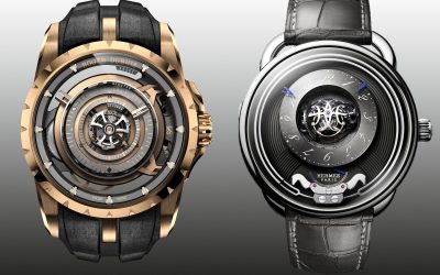 Uhren mit ZentraltourbillonZentraltourbillon Roger Dubuis Orbis in Machina und Hermès Arceau Duc Attelé: In der Mitte fliegend
