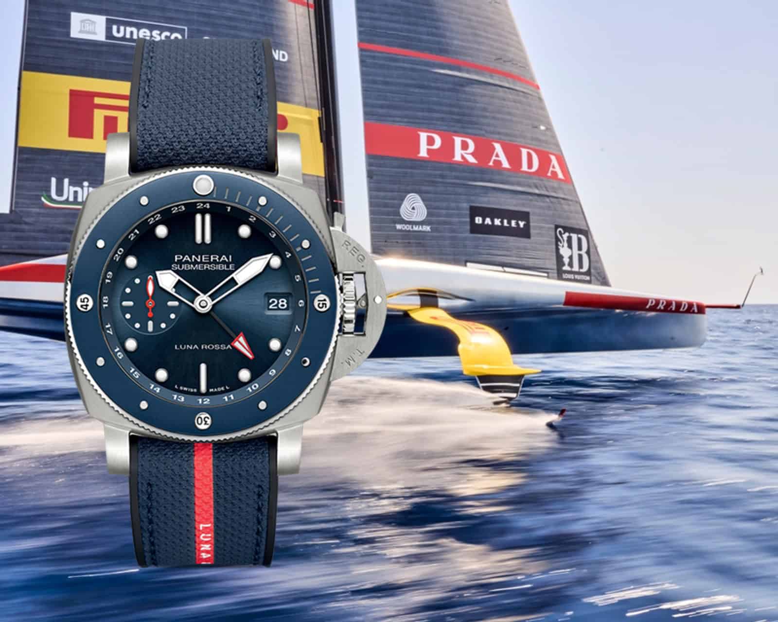 Panerai Submersible GMT Luna Rossa Titanio mit zweiter Zeitzone und Titangehäuse