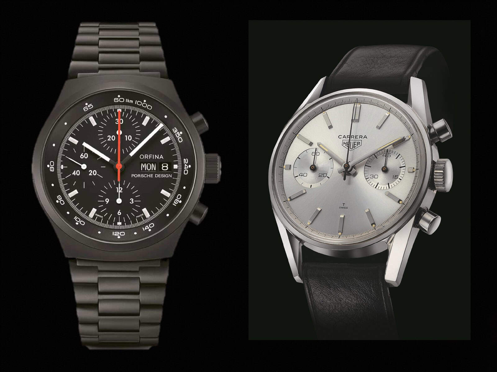 Porsche Design Chronograph 1973 und Heuer Carrera Chronograph 1963