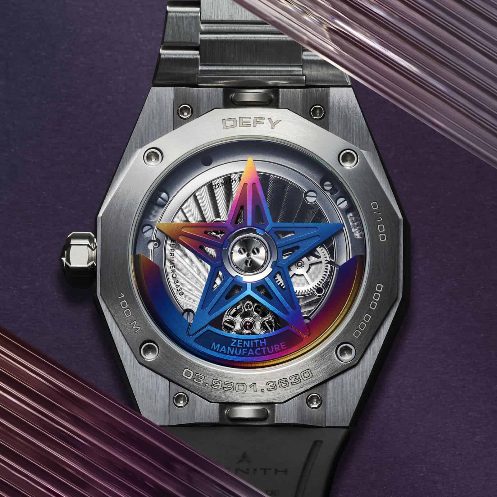 Zenith Defy Skyline Tourbillon Felipe Pantone Glasboden mit regenbogenfarbenem Rotor