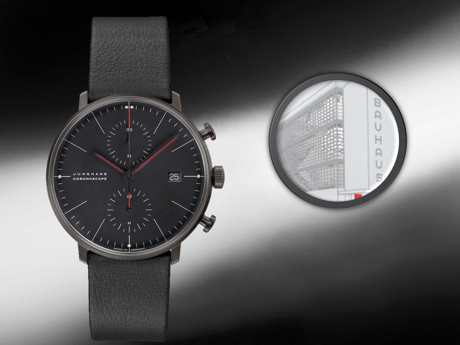 Junghans max bill Chronoscope Bauhaus Vorder- und Rückseite