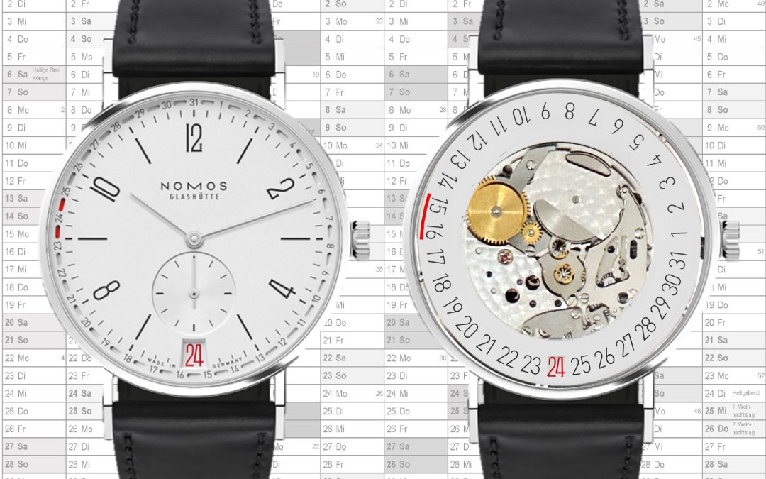 Datum im DoppelpackNomos Glashütte Tangente 2date mit Doppel-Datum – weil doppelt zeigt besser